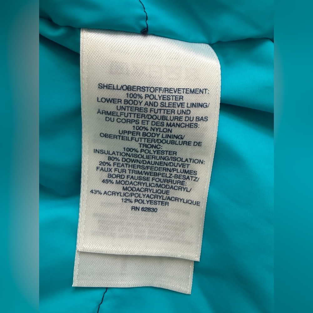 EUC Lands' End Girls Navy Sherpa Hooded Expedition Parka with Teal Trim, Size 14 - Picture 14 of 16